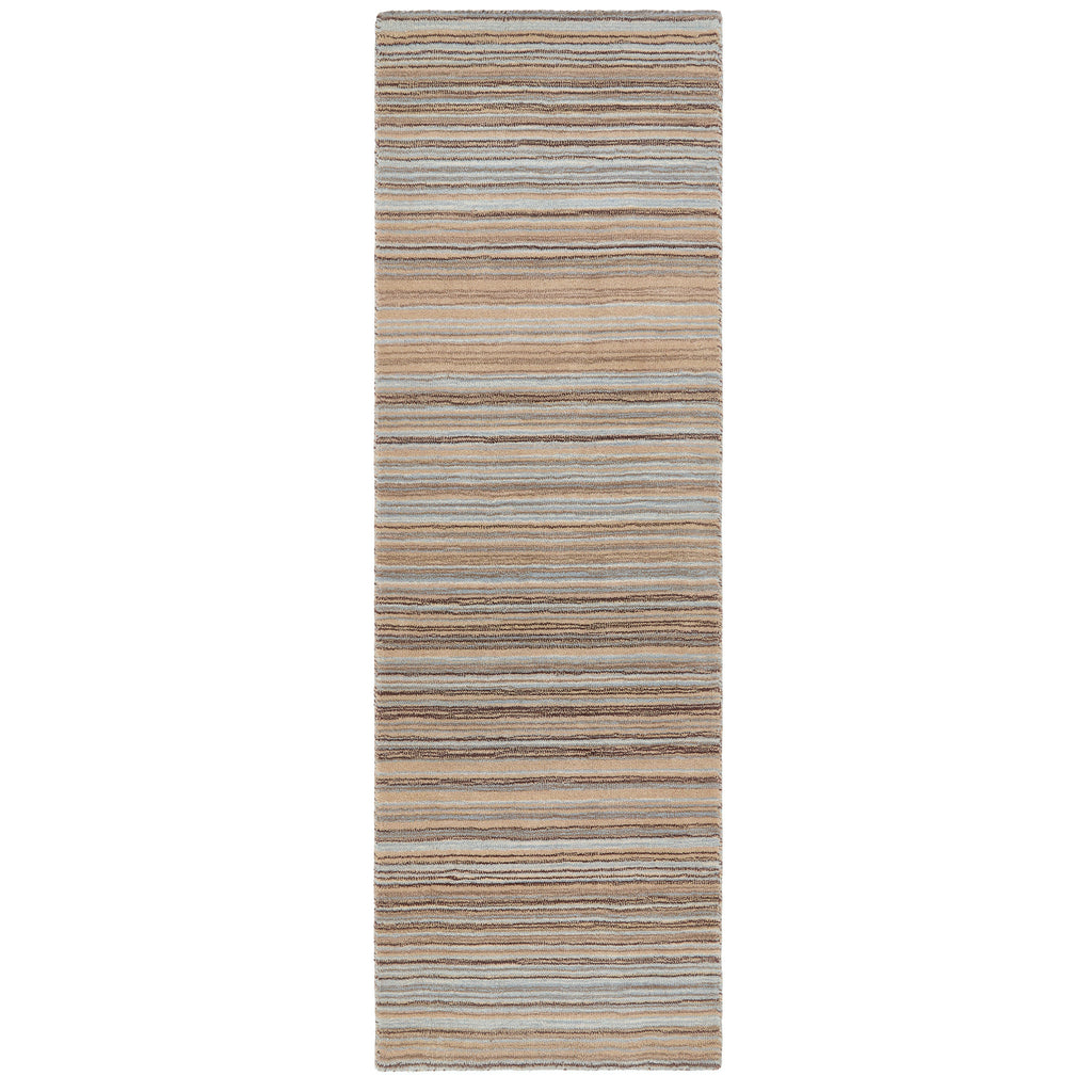 Fine Stripes Beige Runner  - a 100% brown wool runner featuring a striped pattern. 