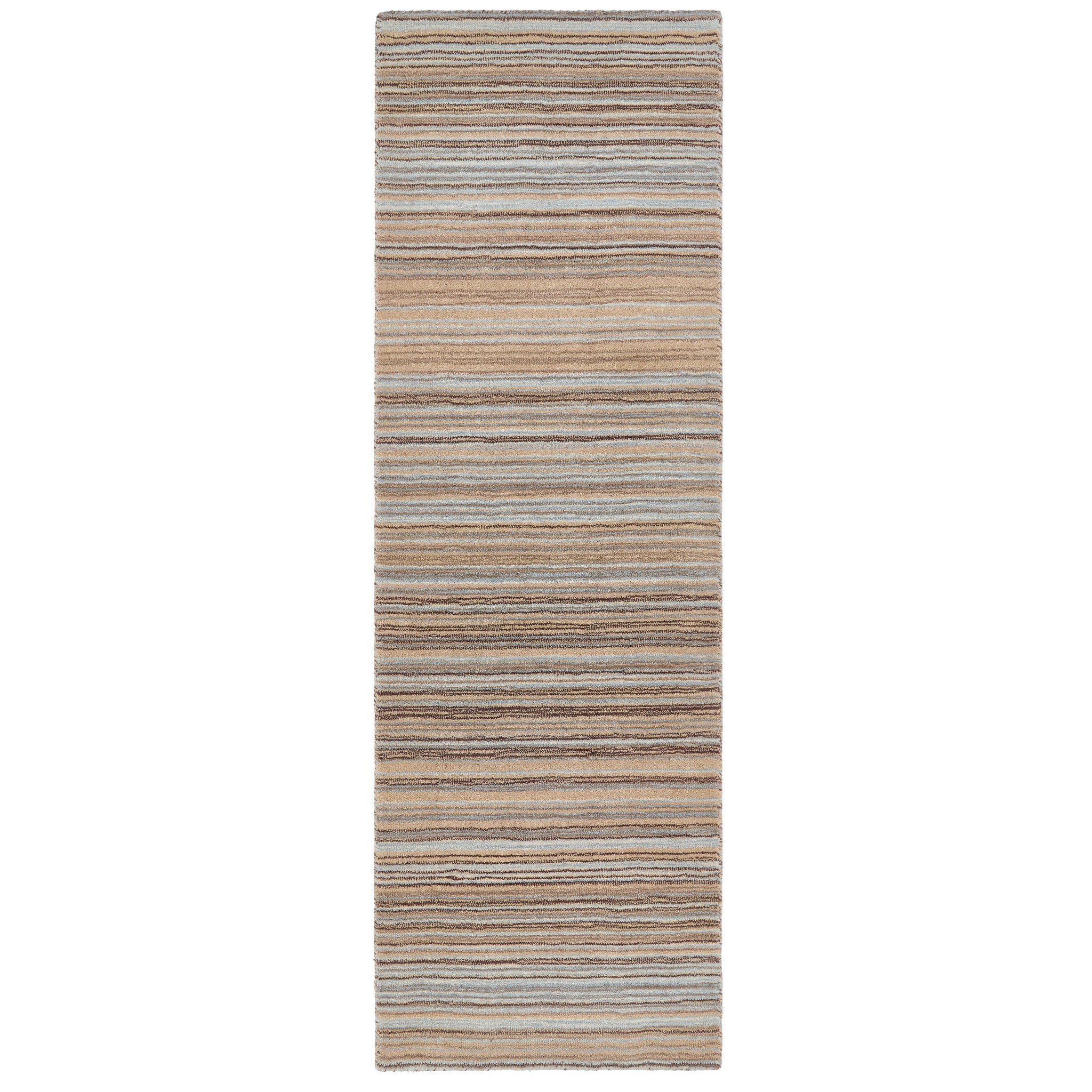 Fine Stripes Beige Runner  - a 100% brown wool runner featuring a striped pattern. 