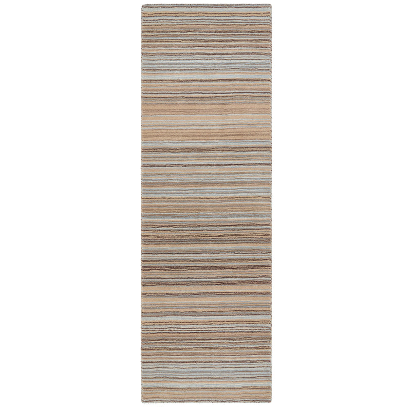Fine Stripes Beige Runner  - a 100% brown wool runner featuring a striped pattern. 