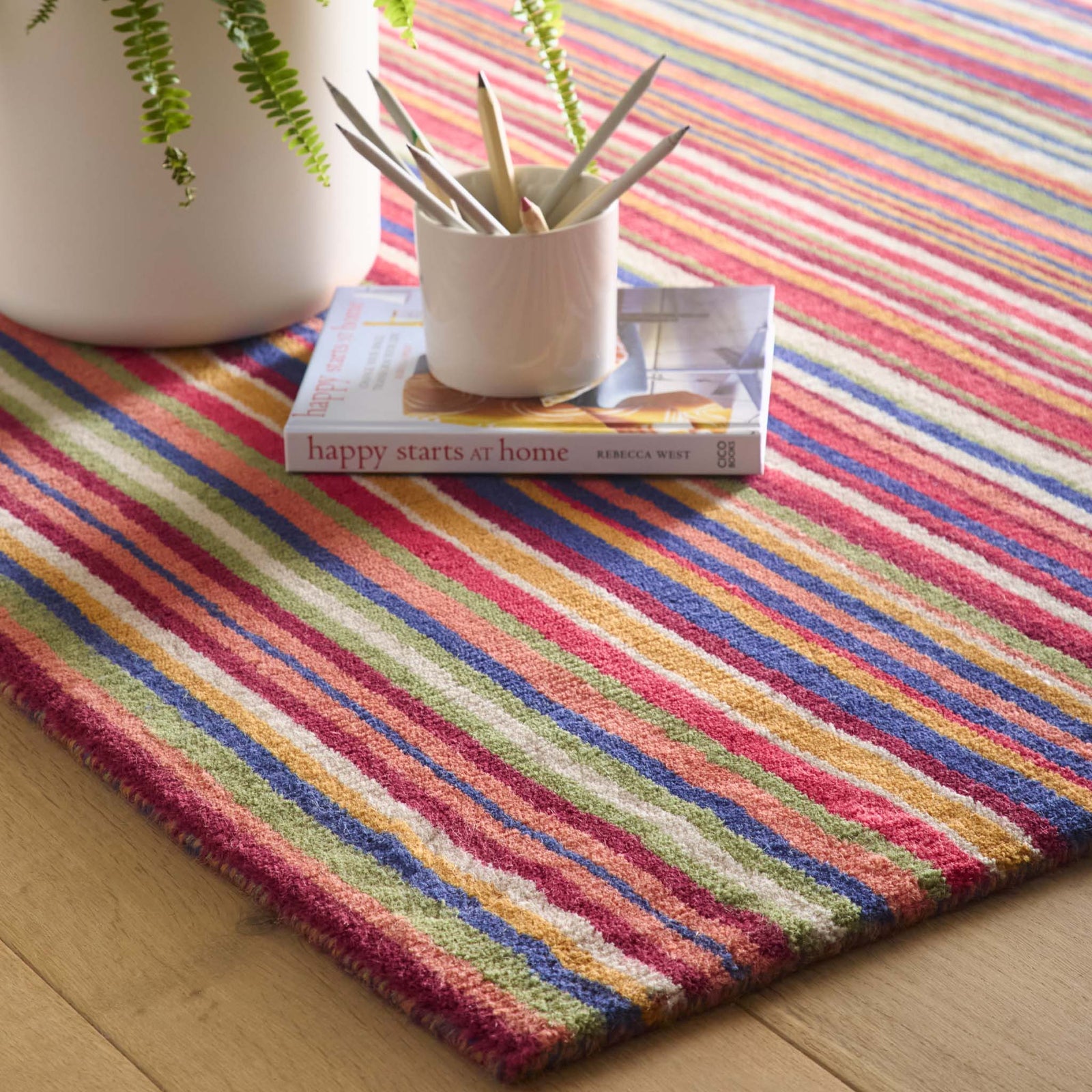 Fine Stripes Multi Rug- 100% recycled wool striped rug.