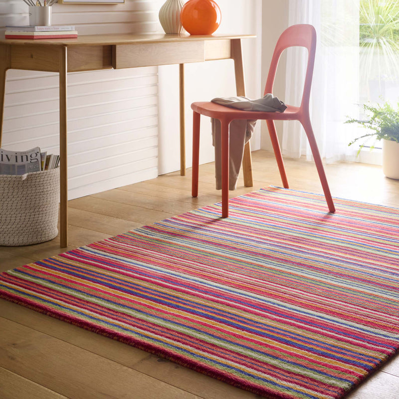 Fine Stripes Multi Rug- 100% recycled wool striped rug.