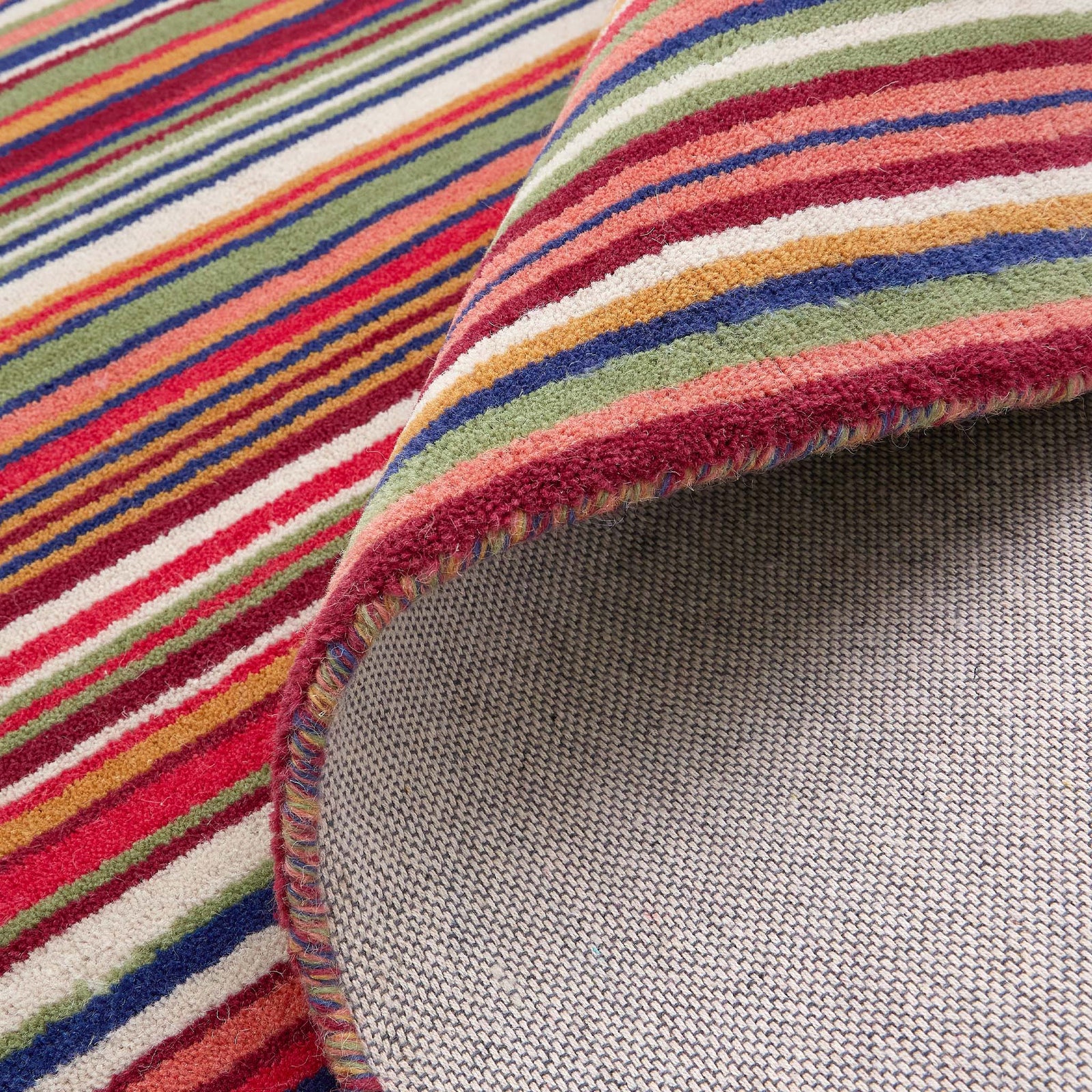 Fine Stripes Multi Rug- 100% recycled wool striped rug.