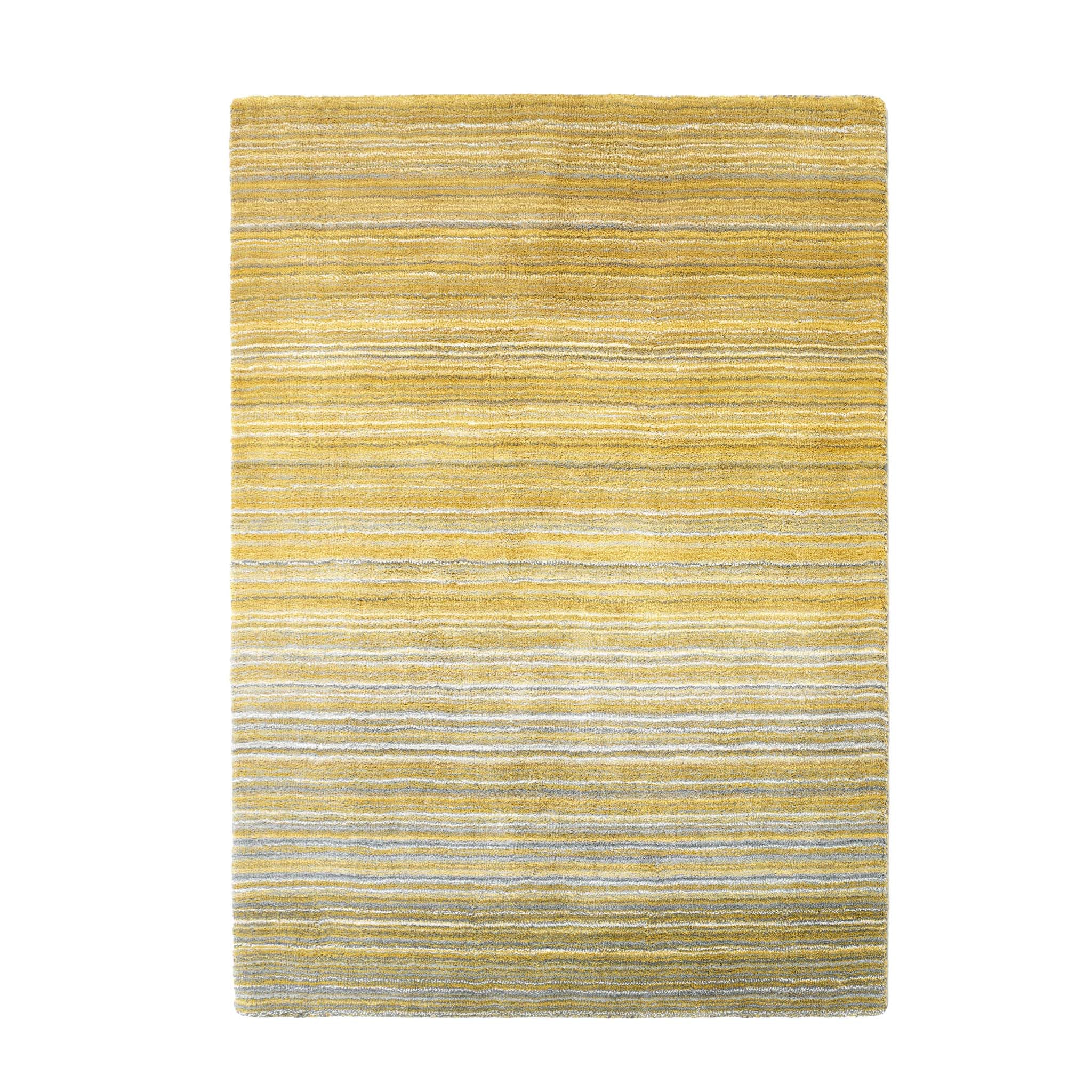 Fine Stripes Ochre Rug - a 100% yellow wool rug featuring a striped pattern. 
