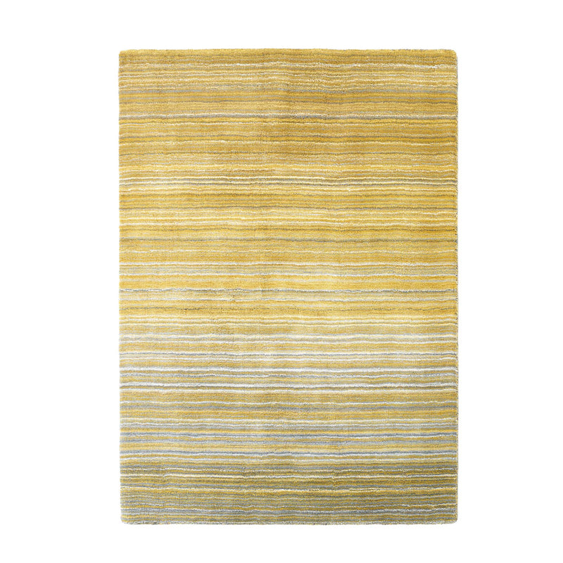Fine Stripes Ochre Rug - a 100% yellow wool rug featuring a striped pattern. 
