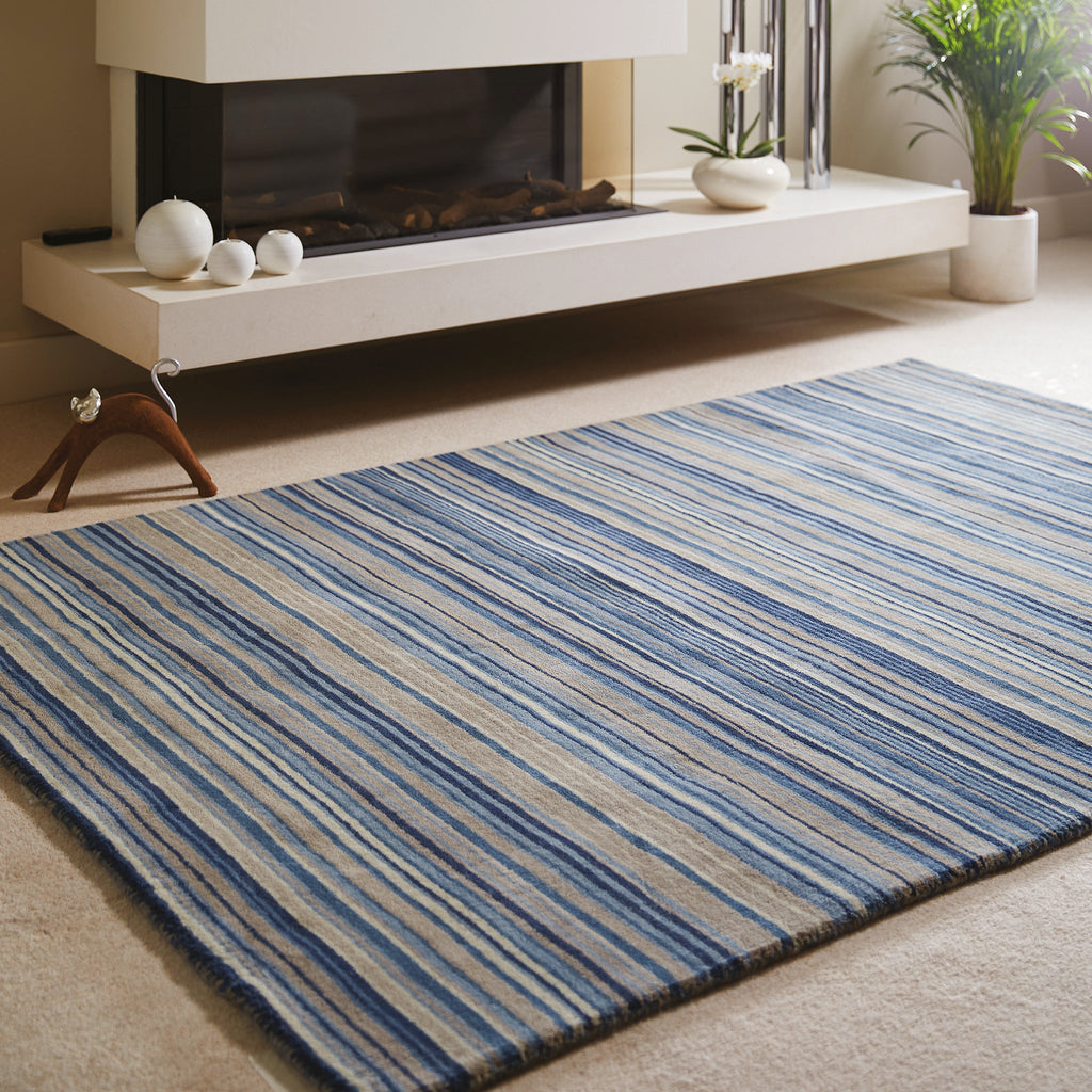 Fine Stripes Rug Blue/Beige 2