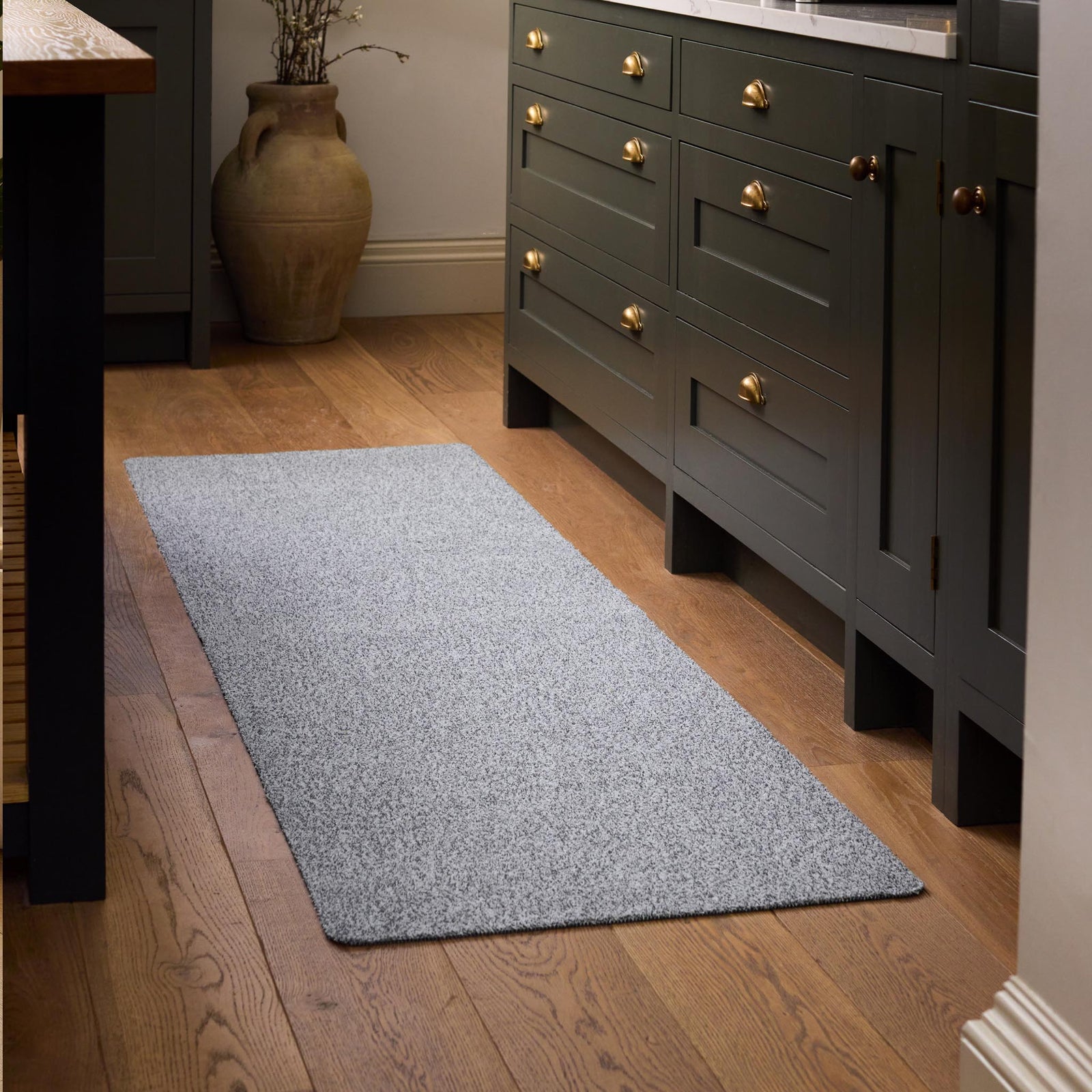 Plain Fleck Soft Silver Washable Runner- a 100% recycled material runner in soft silver and grey tones.