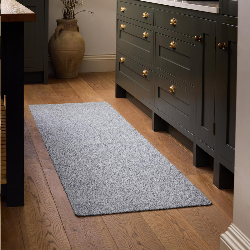 Plain Fleck Soft Silver Washable Runner- a 100% recycled material runner in soft silver and grey tones.