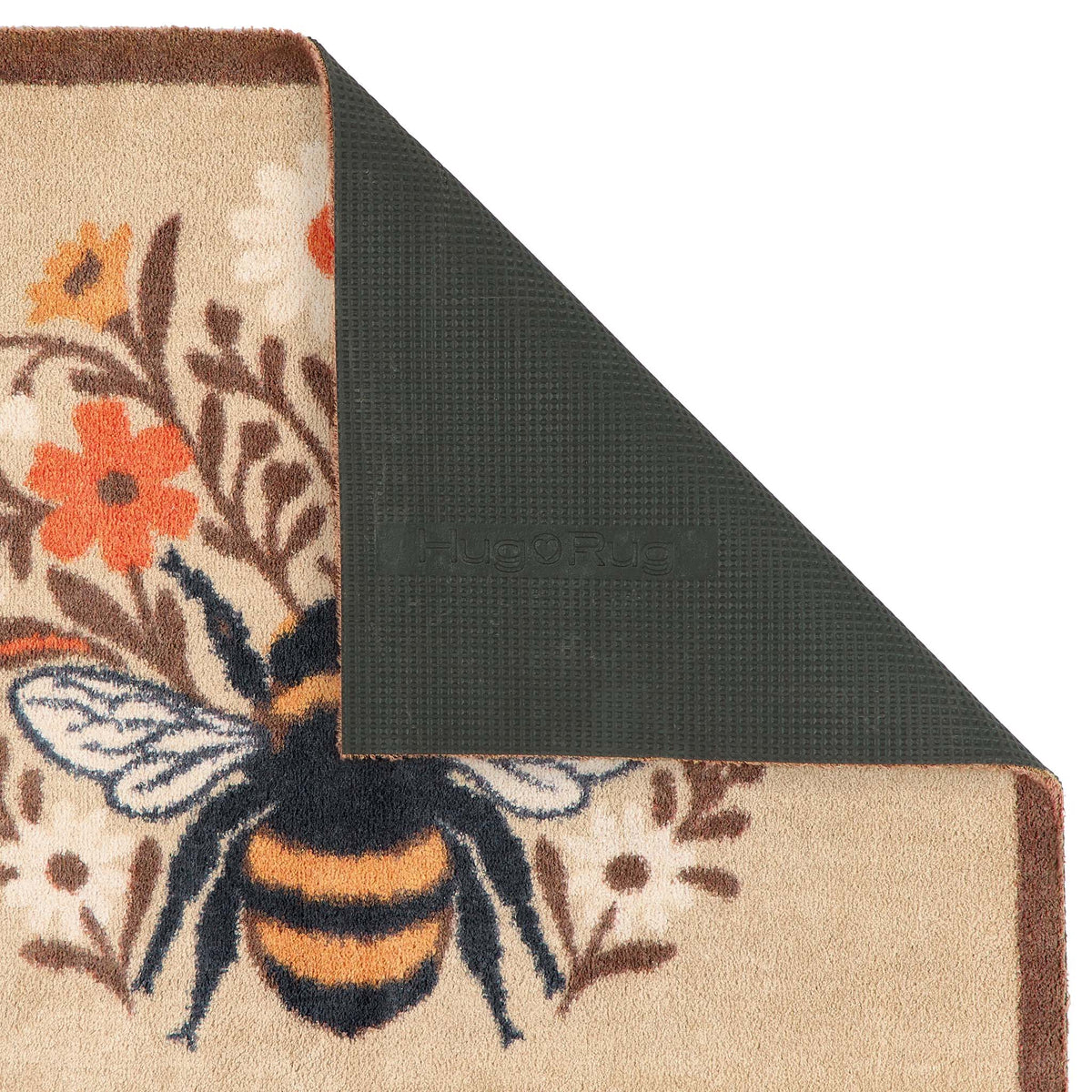Floral Bee Beige Charity Doormat showing backing.