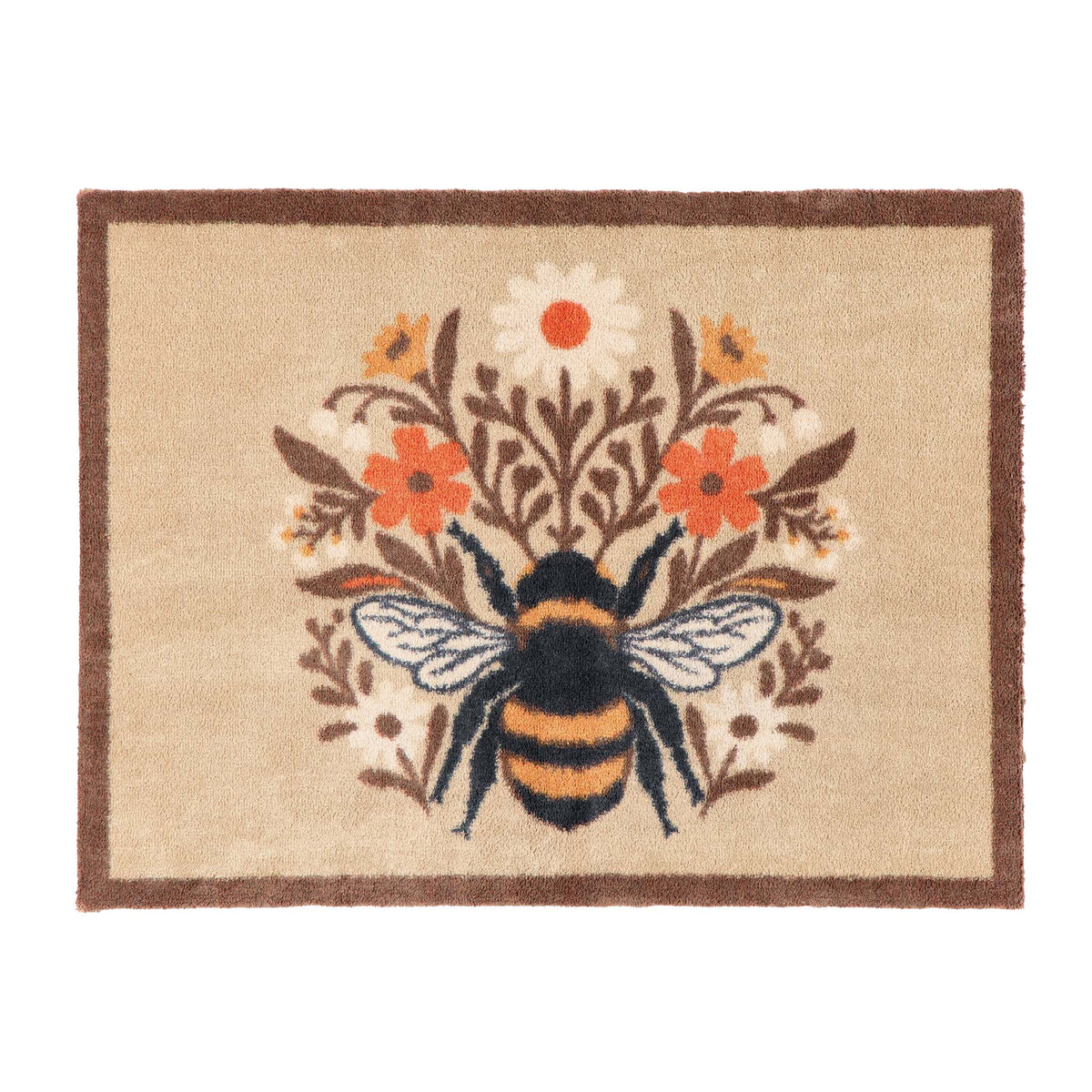 Floral Bee Beige Charity Doormat with a floral bee design.