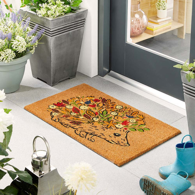 Floral Hedgehog Coir Doormat 2