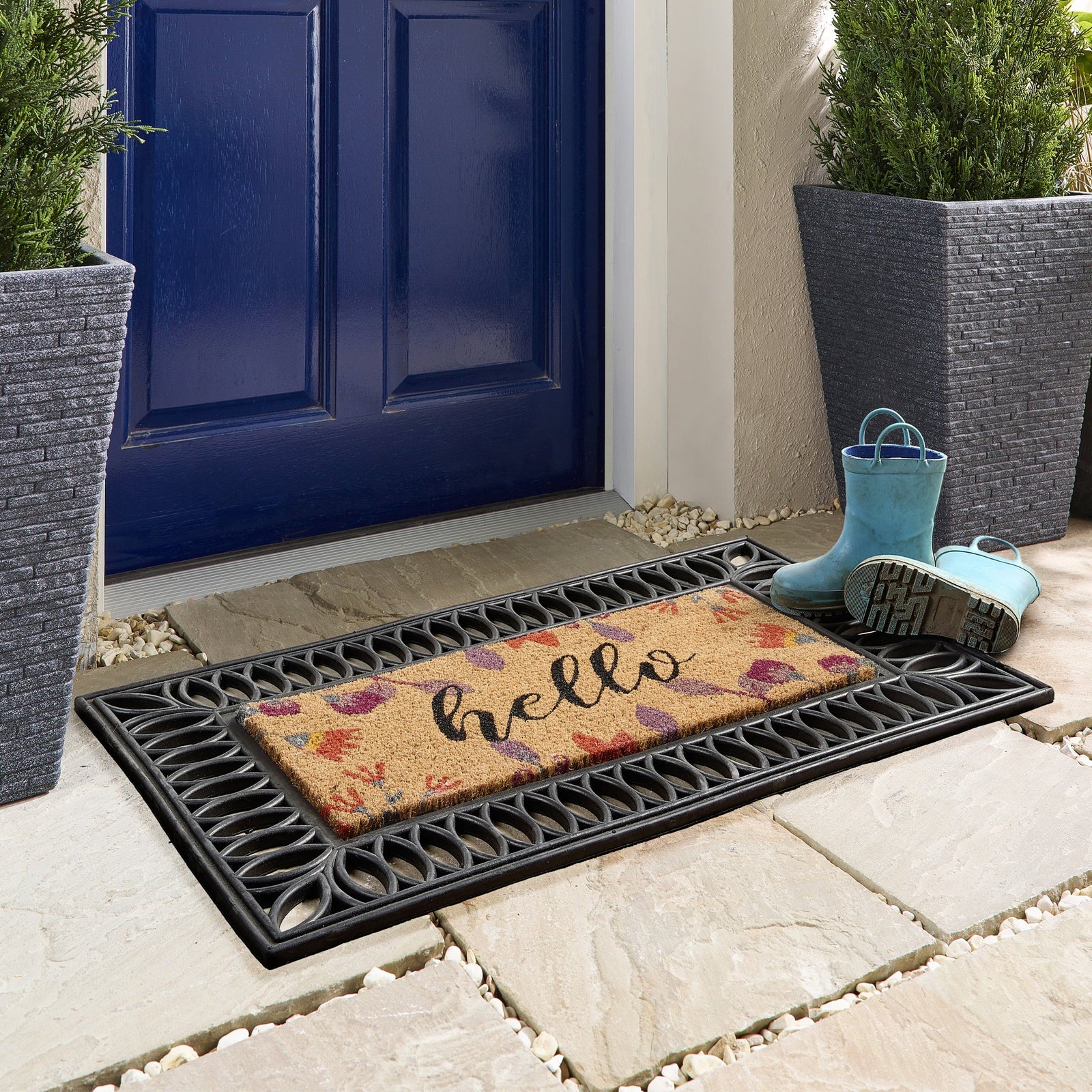 Coir Insert Floral Hello Doormat 2