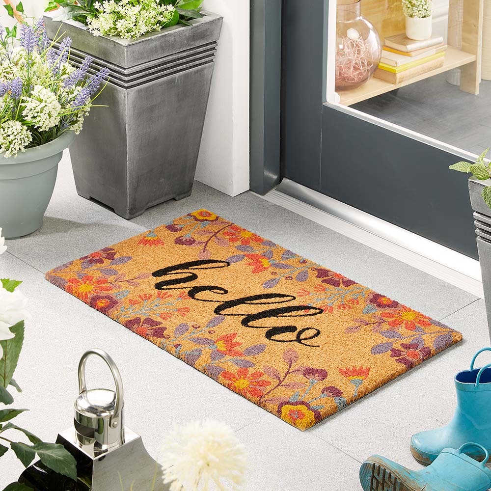 Floral Hello Coir Doormat | Floral Doormat | Hug Rug