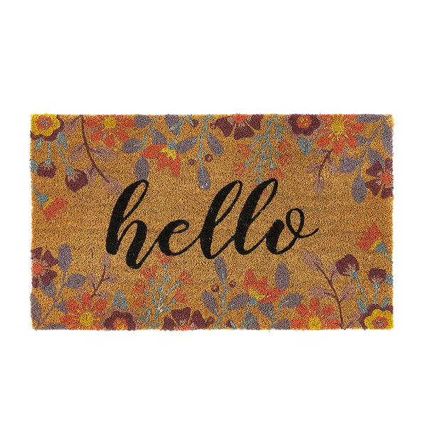 Floral Hello Coir Doormat 1