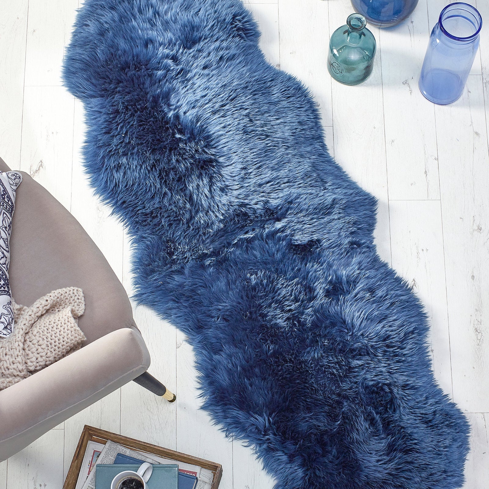 Genuine Sheepskin Rug Navy
