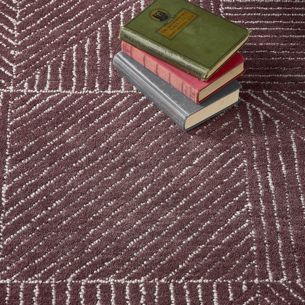 Geometric Rug- 100% Wool cut pile rug in Berry with a 3D pattern. 