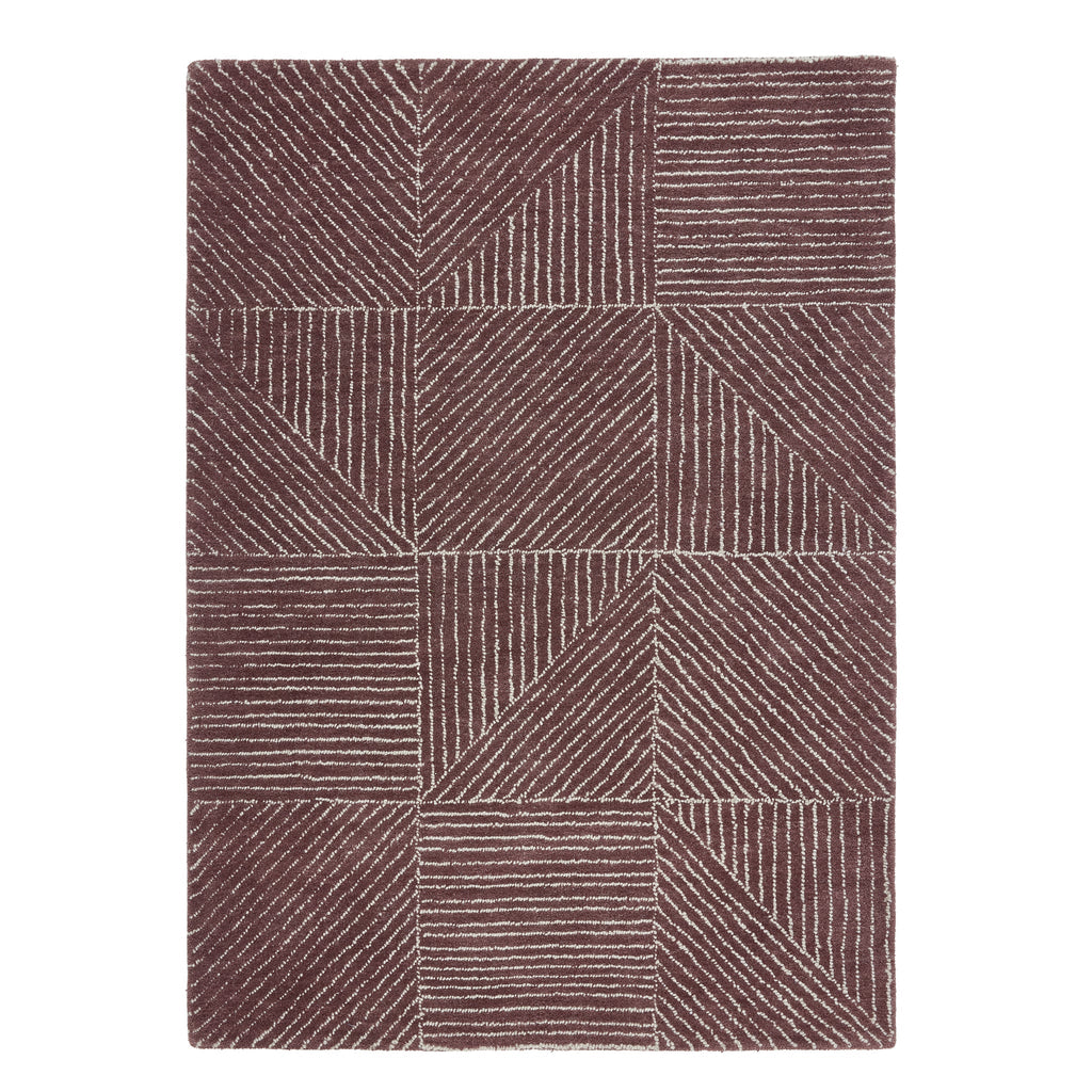 Geometric Rug- 100% Wool cut pile rug in Berry with a 3D pattern. 