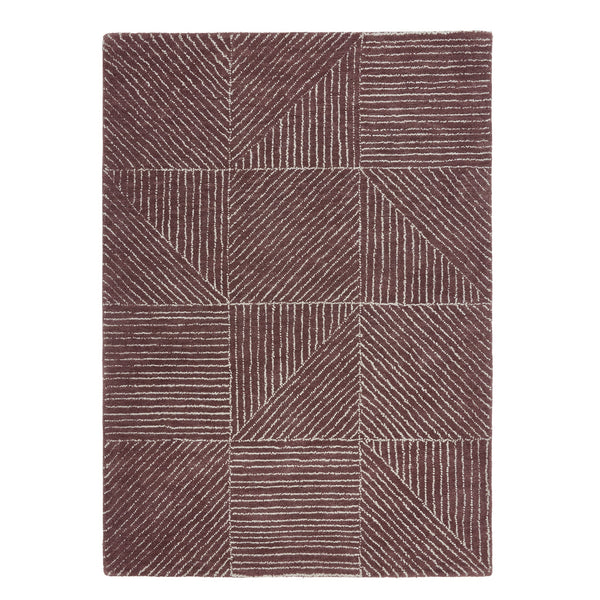Geometric Rug- 100% Wool cut pile rug in Berry with a 3D pattern. 