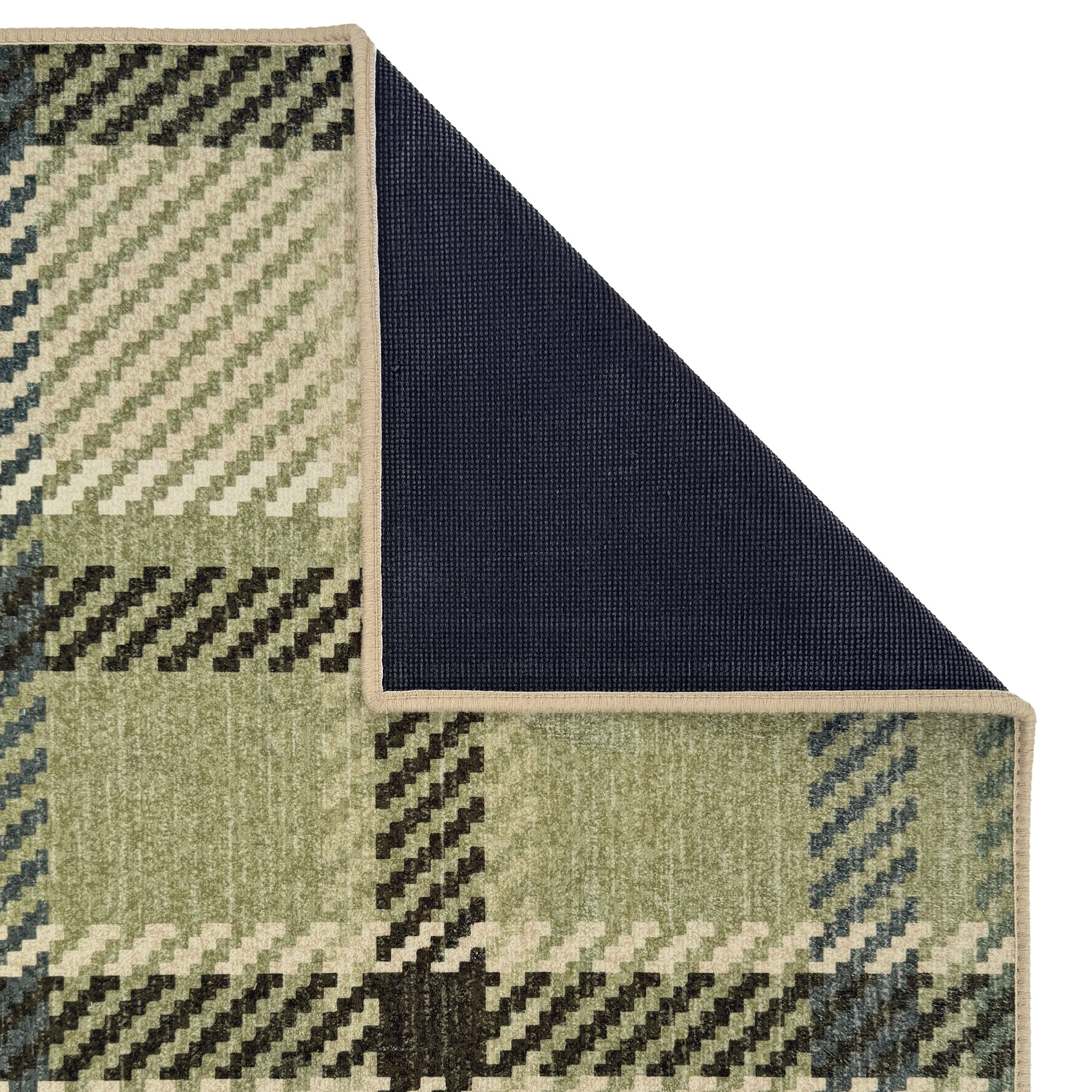 Isla Plaid Green Eco Washable Rug made from 100% recycled materials, featuring a green plaid design.