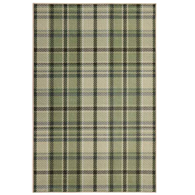 Isla Plaid Green Eco Washable Rug made from 100% recycled materials, featuring a green plaid design.