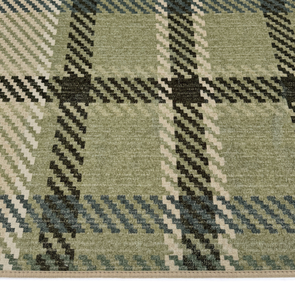 Isla Plaid Green Eco-Washable Rug Pile Height