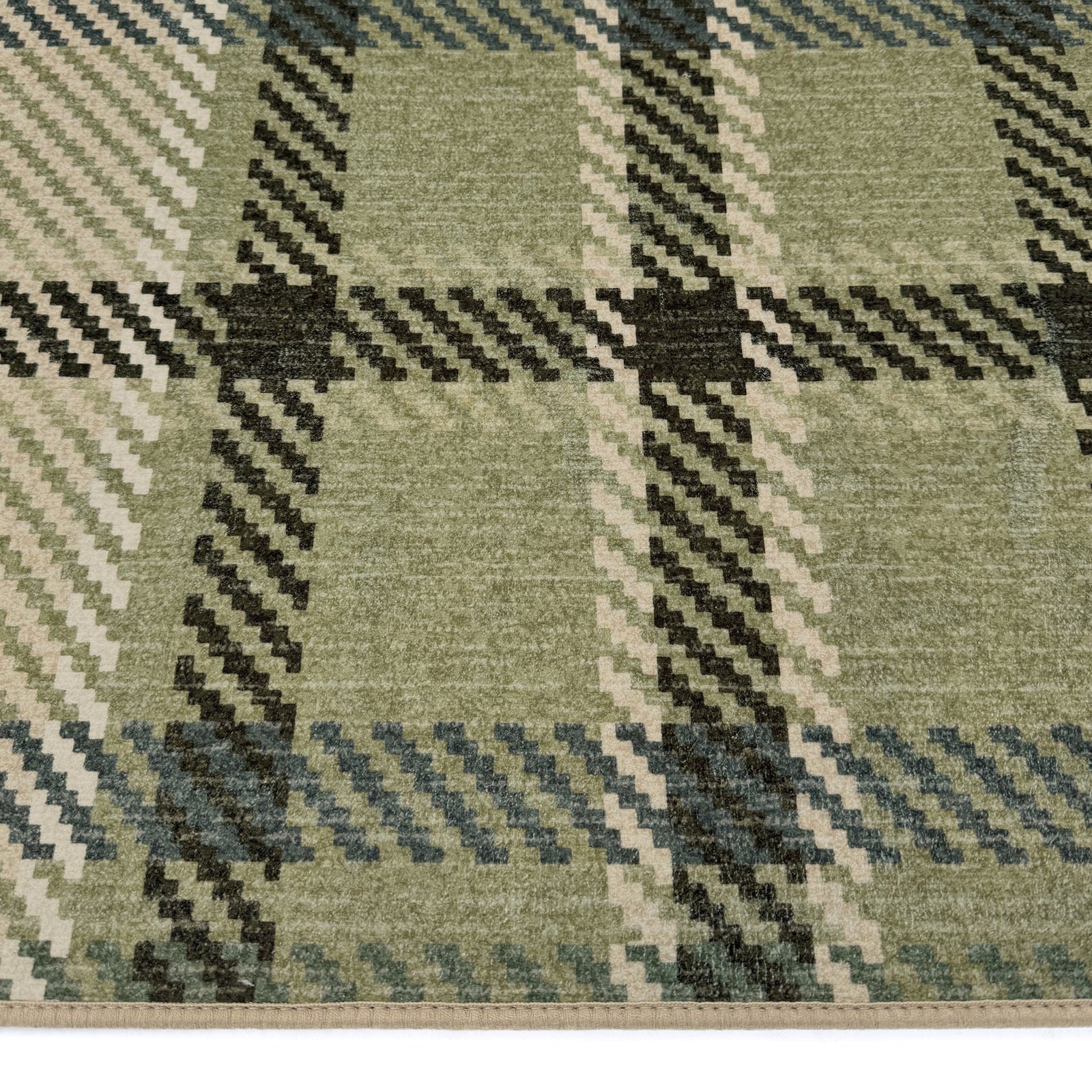 Isla Plaid Green Eco Washable Rug made from 100% recycled materials, featuring a green plaid design.