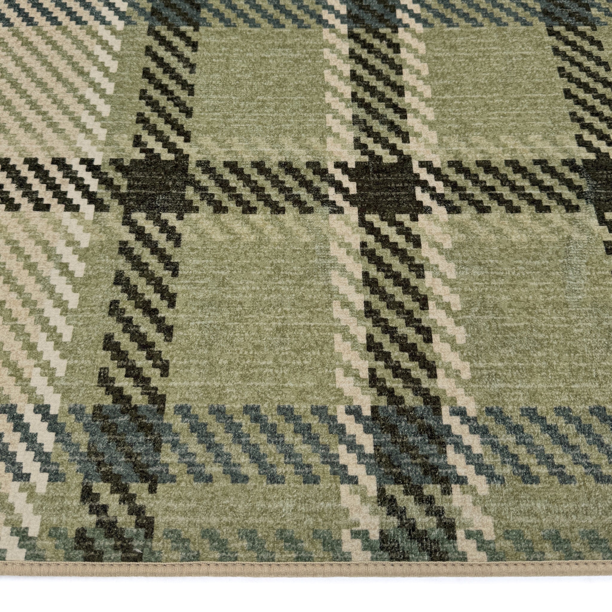 Isla Plaid Green Eco Washable Rug made from 100% recycled materials, featuring a green plaid design.