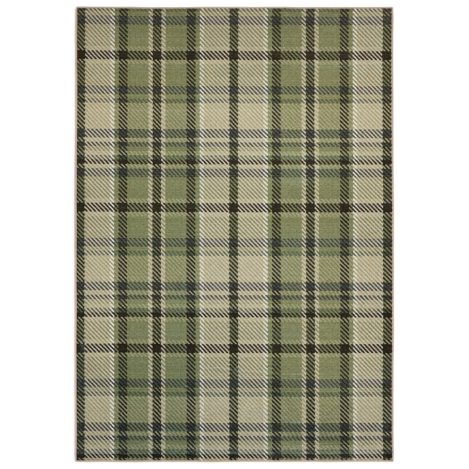 Isla Plaid Green Eco Washable Rug made from 100% recycled materials, featuring a green plaid design.