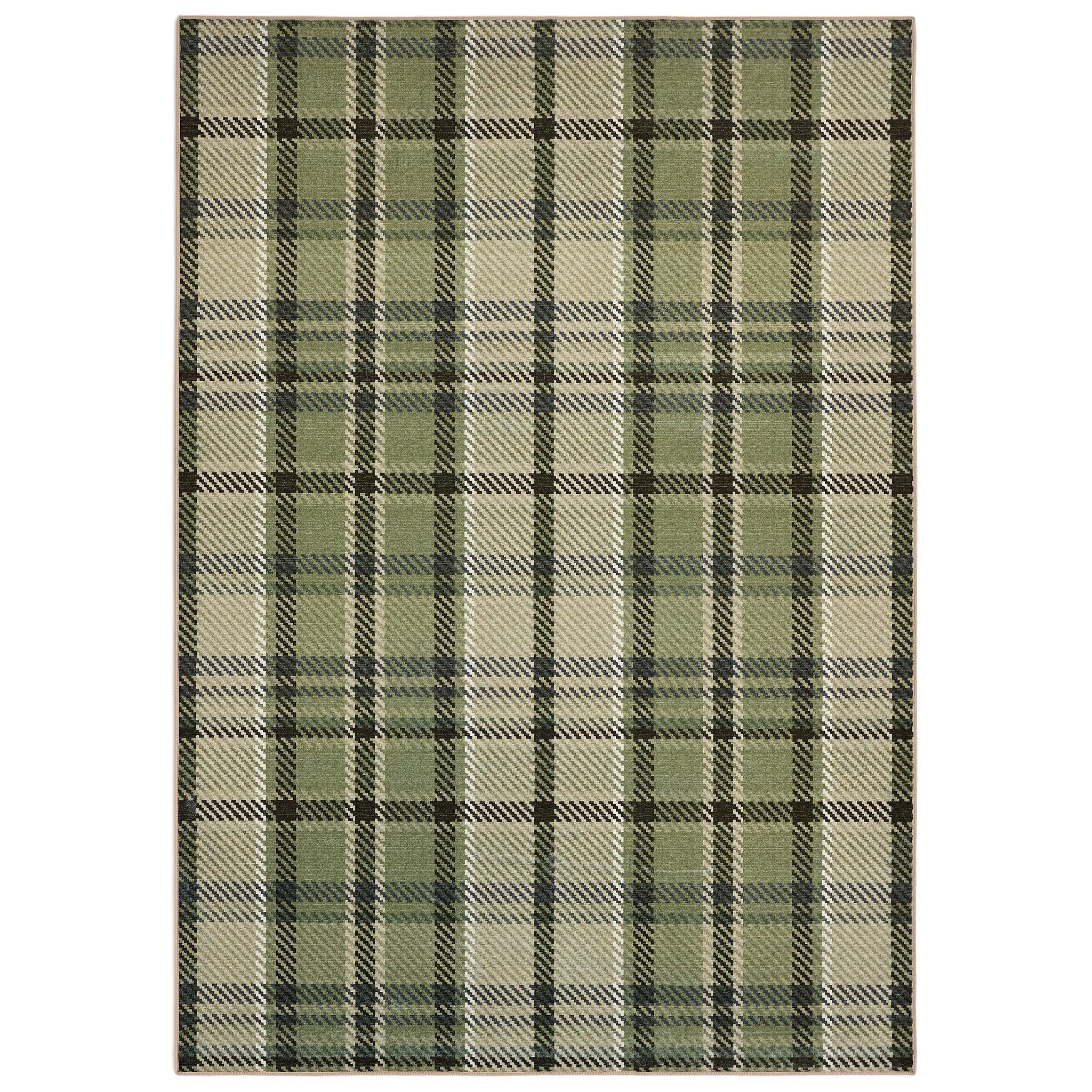 Isla Plaid Green Eco Washable Rug made from 100% recycled materials, featuring a green plaid design.