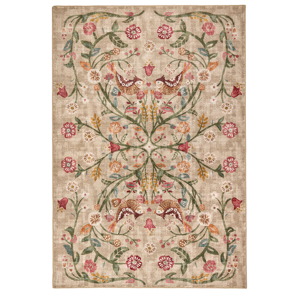 Heritage Garden Eco-Washable Rug- 100% recycled content rug featuring florals and birds.