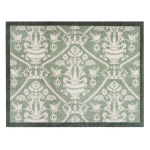 Highgrove Damask Silver Green Washable Doormat with a traditional style pattern.