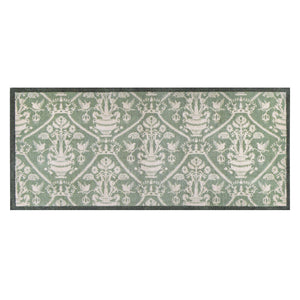 Highgrove Damask Silver Green Washable Runner with a traditional style pattern.