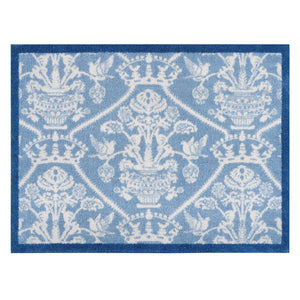 Highgrove Damask Tetbury Blue Washable Doormat with a blue traditional style pattern. 