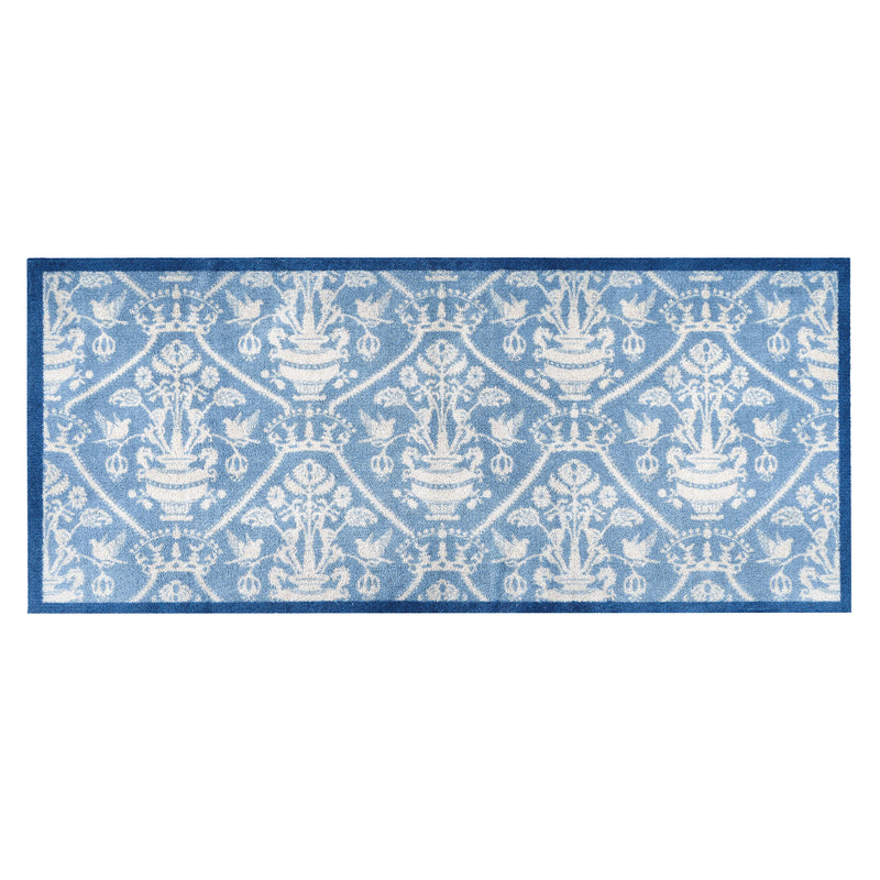 Highgrove Damask Tetbury Blue Washable Runner with a blue heritage styled pattern.