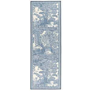 Highgrove Toile Tetbury Blue Eco-Washable Runner with a blue and white nature inspired design.