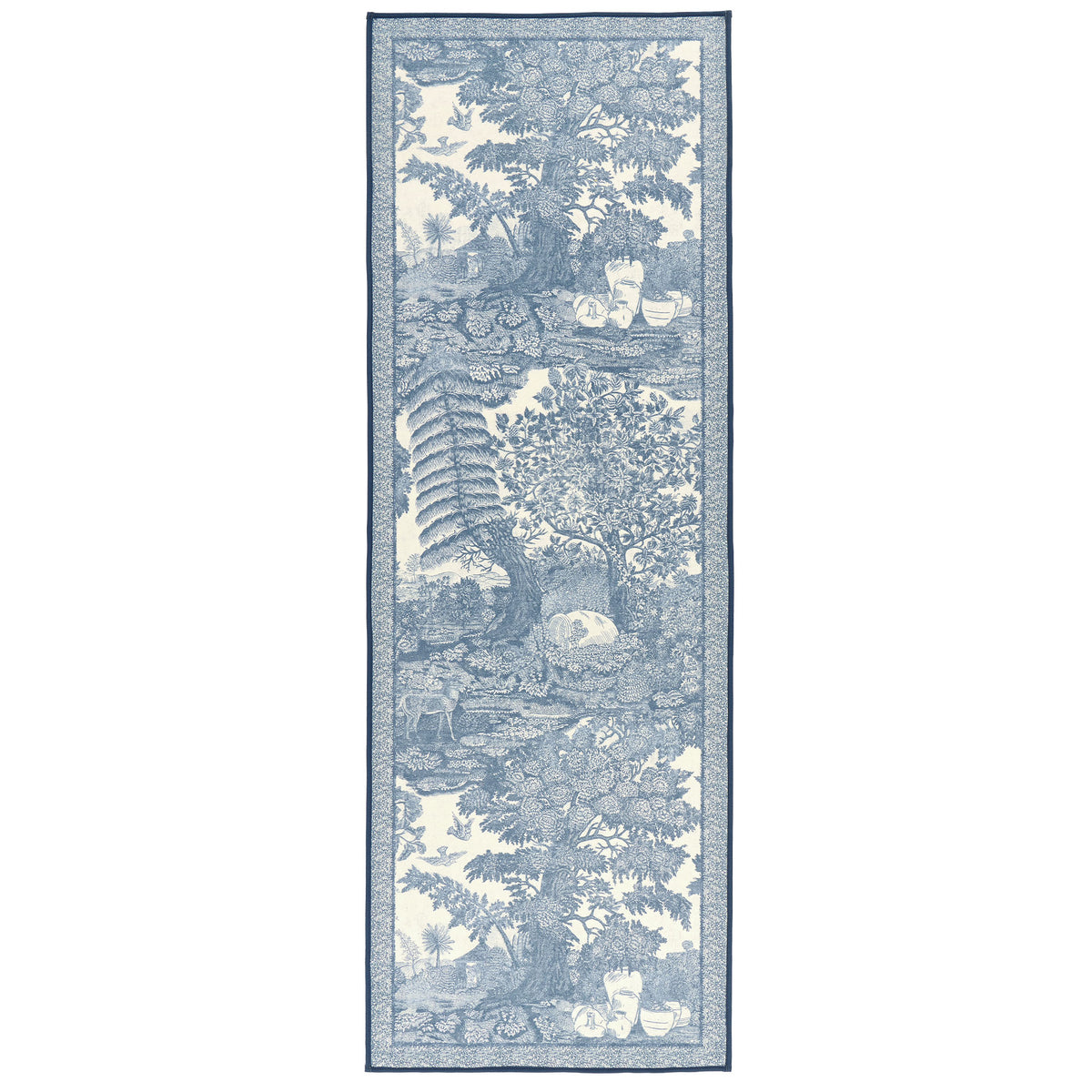 Highgrove Toile Tetbury Blue Eco-Washable Runner with a blue and white nature inspired design.