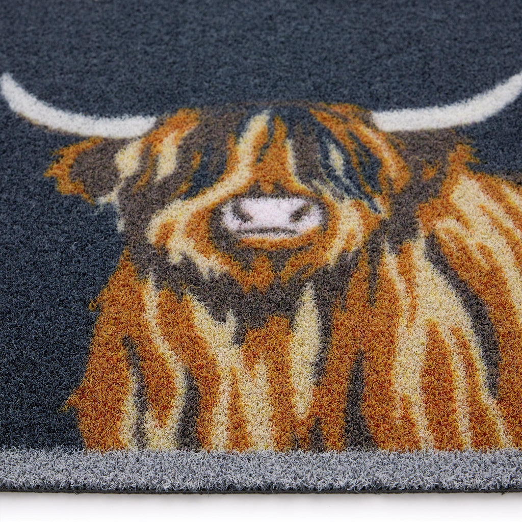 Highland Cow Outdoor Doormat – 100% recycled nylon featuring a Highland cow.
