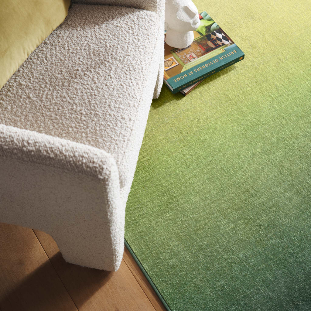 Horizon Ombre Celerly Eco-Washable Rug- a 100% recycled material rug featuring a green ombre design.