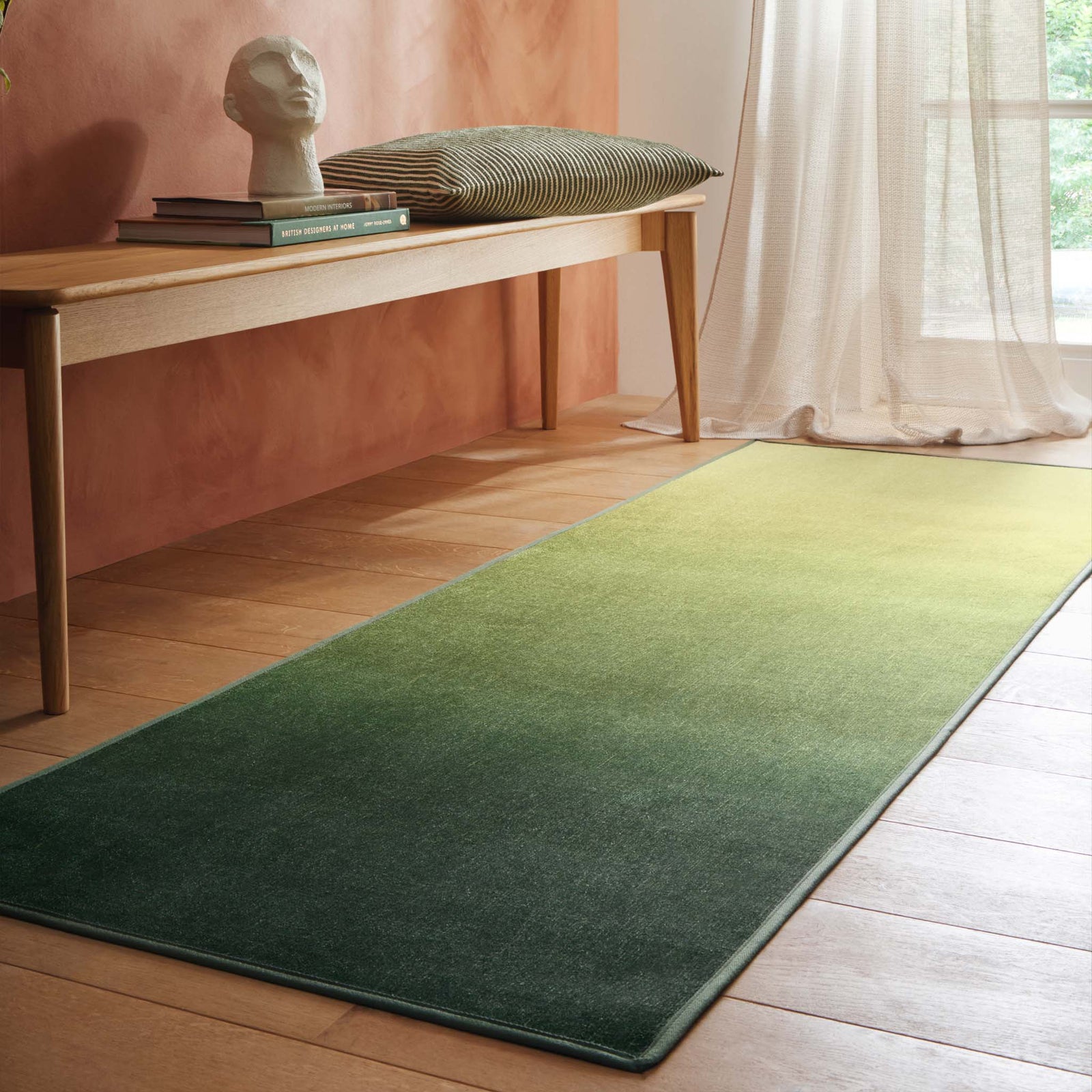 Horizon Ombre Celerly Eco-Washable Runner- a 100% recycled material runner featuring a green ombre design.