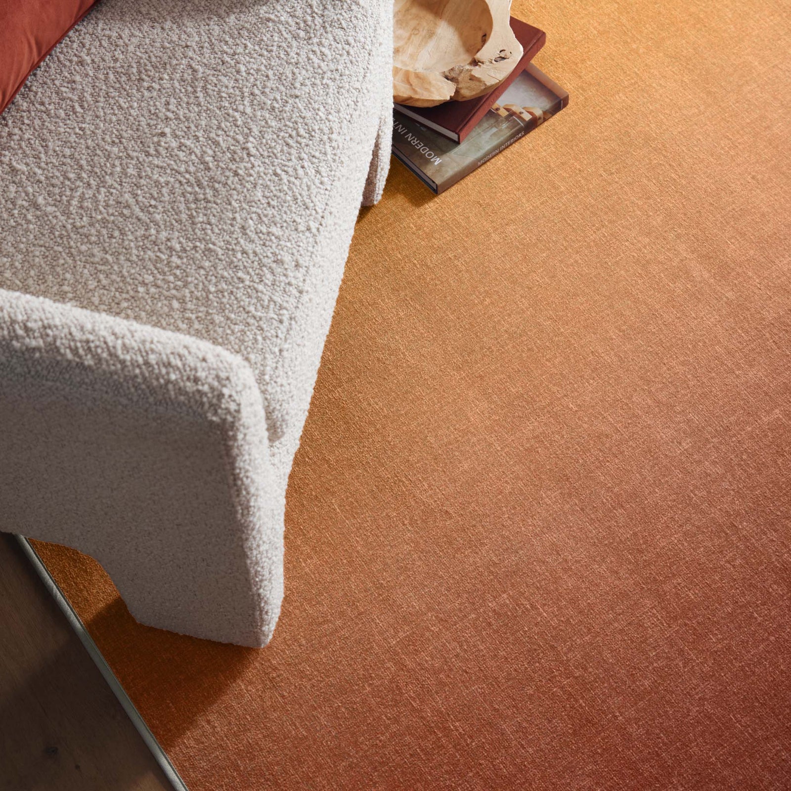 Horizon Coral Ombre Eco-Washable Rug - a 100% recycled material rug featuring a red and orange ombre effect.
