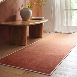 Horizon Ombre Coral Eco-Washable Runner- a 100% recycled material runner featuring an ombre design in red\orange.