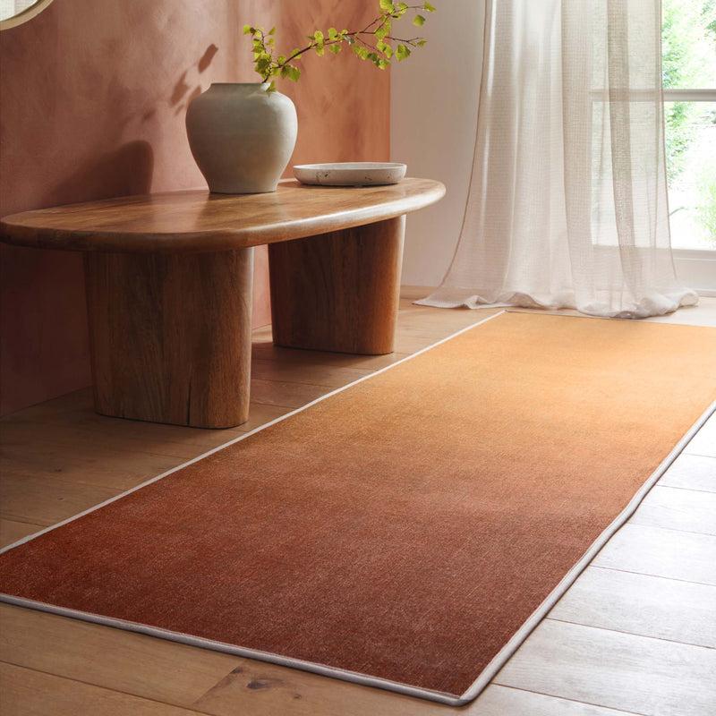 Horizon Coral Ombre Eco-Washable Runner - a 100% recycled material runner featuring a red and orange ombre effect.