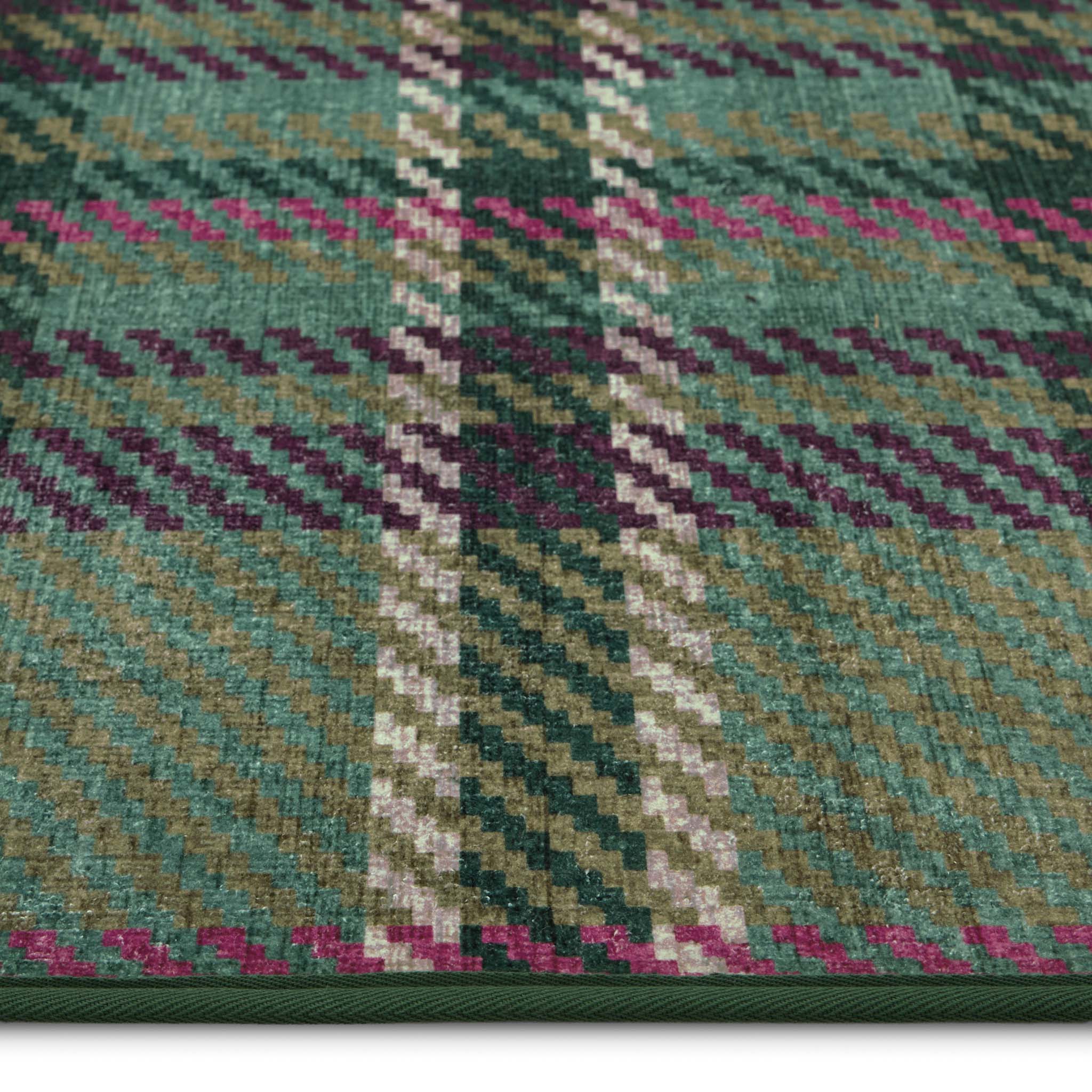 Isla Plaid Emerald Green Eco-Washbale Rug - a 100% recycled material rug featuring a green tartan plaid design.