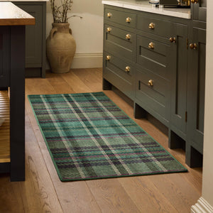 Isla Plaid Emerald Green Eco-Washable runner- a tartan runner in various shades of green.