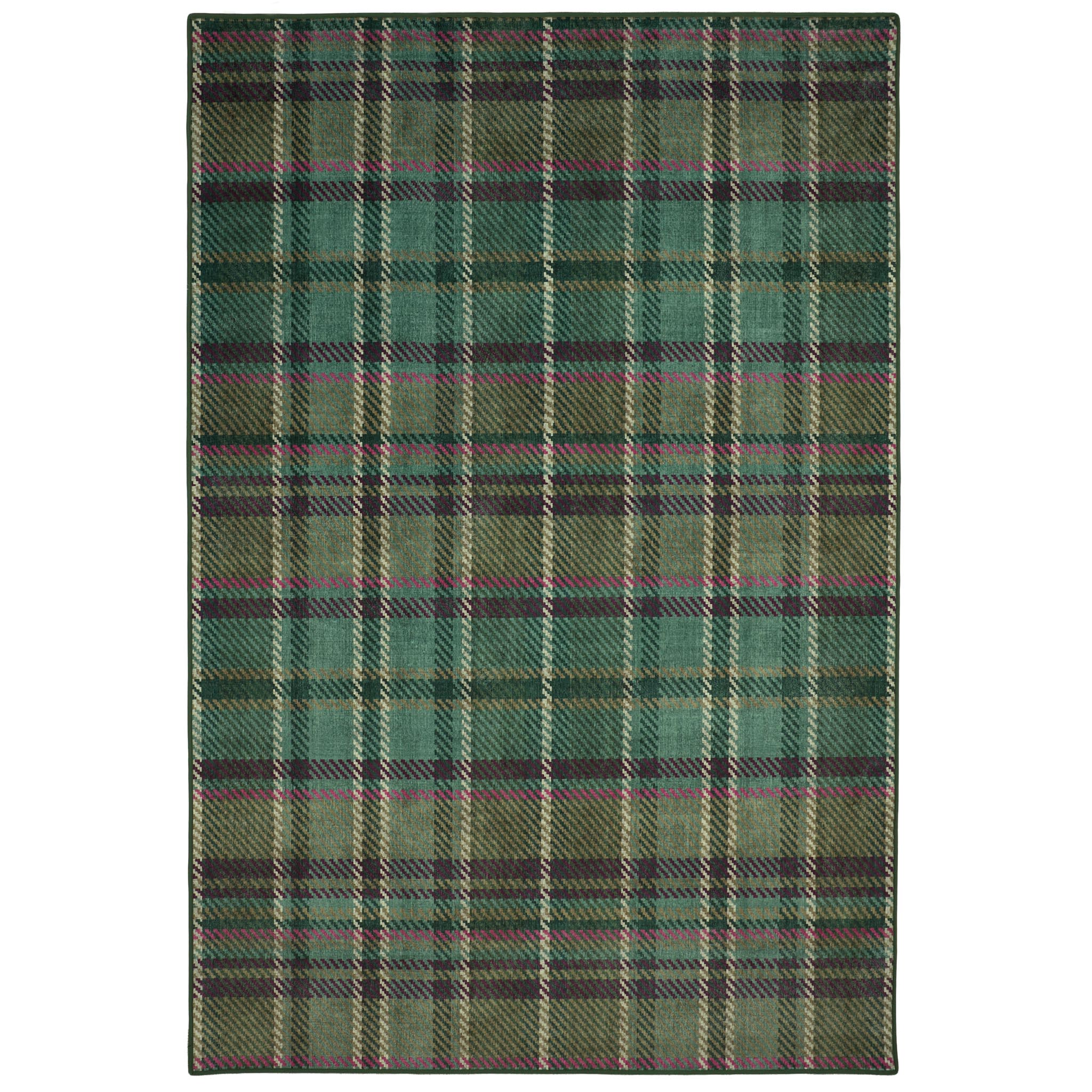 Isla Plaid Emerald Green Eco-Washable rug- a tartan rug in various shades of green.