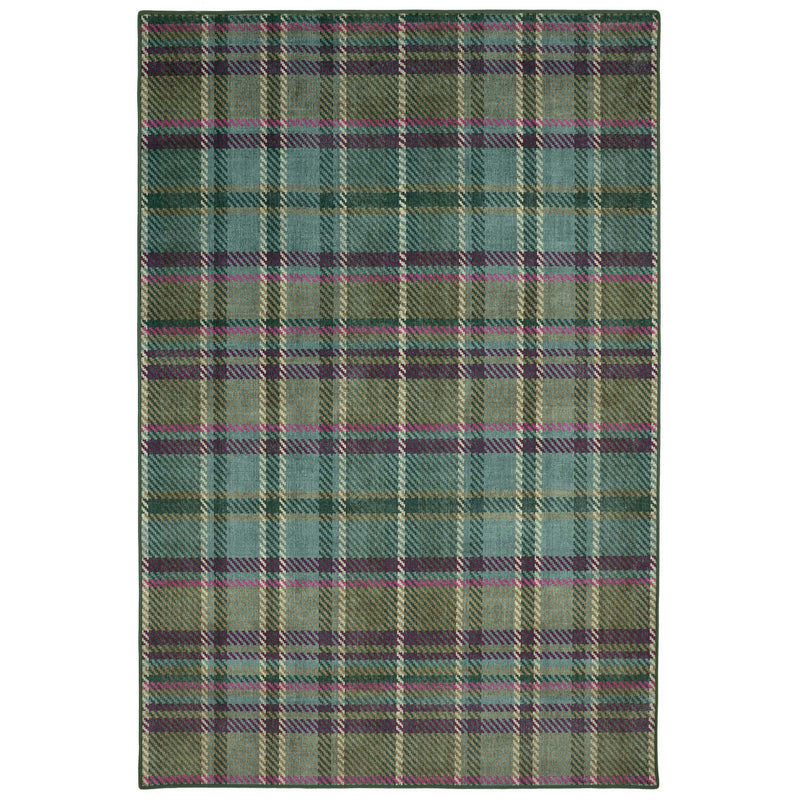 Isla Plaid Emerald Green Eco-Washbale Rug - a 100% recycled material rug featuring a green tartan plaid design.