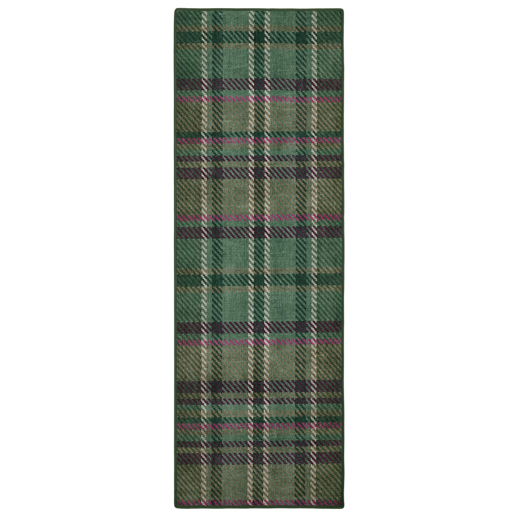 Isla Plaid Emerald Green Eco-Washable runner- a tartan runner in various shades of green.