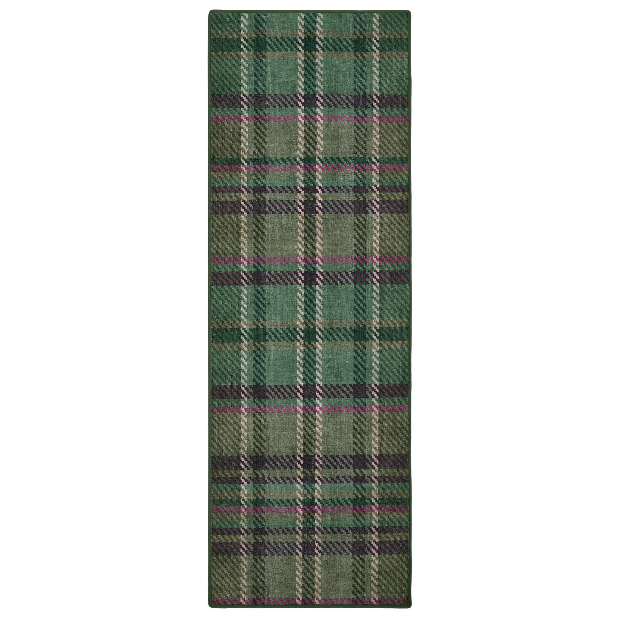 Isla Plaid Emerald Green Eco-Washable runner- a tartan runner in various shades of green.