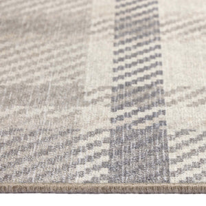 Isla Plaid Neutral Eco-Washable Rug- 100% recycled content rug featuring tartan pattern.