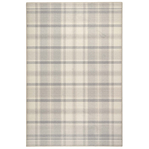 Isla Plaid Neutral Eco-Washable Rug- 100% recycled content rug featuring tartan pattern.