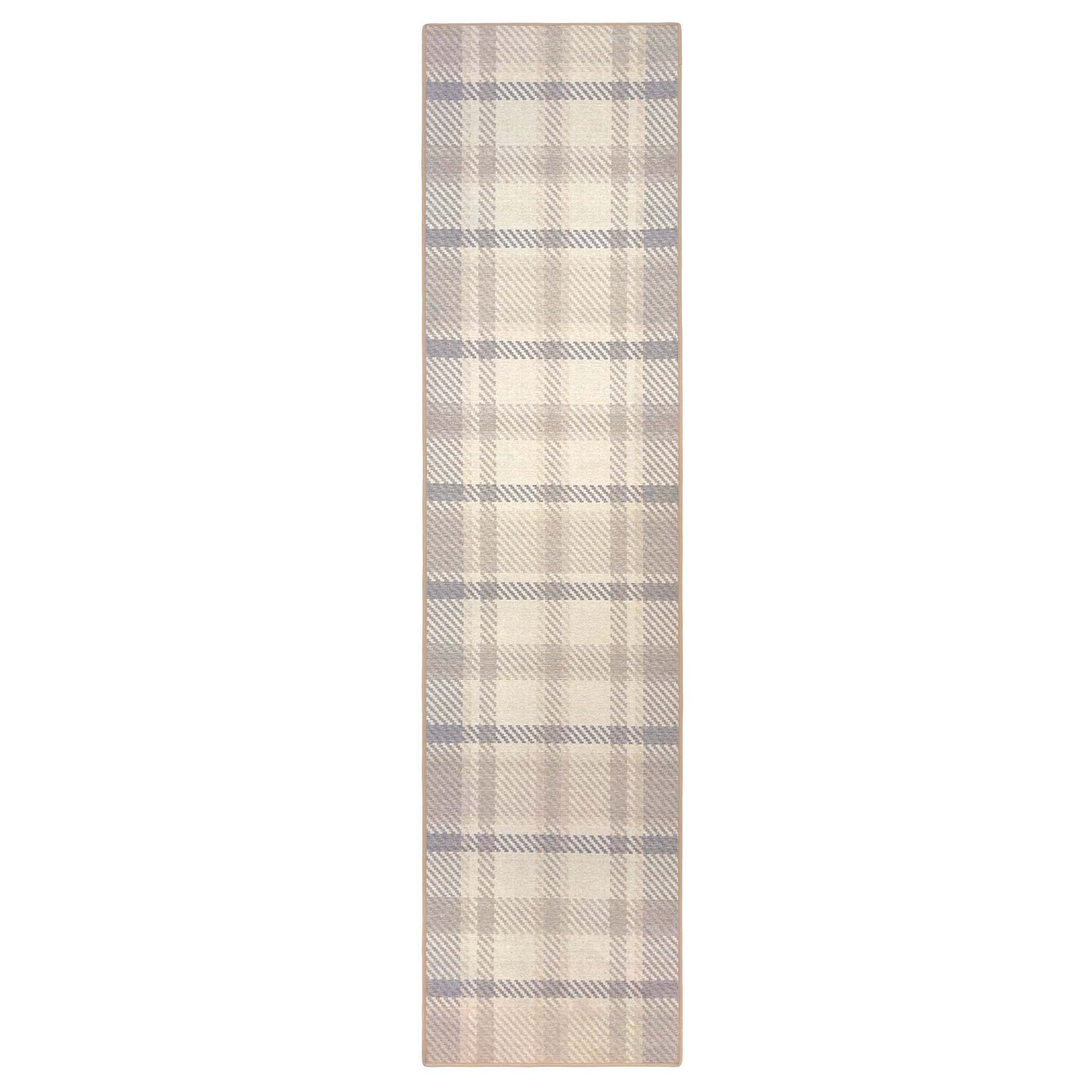 Isla Plaid Neutral Eco-Washable Rug Runner- 100% recycled content runner featuring a neutral tartan pattern.